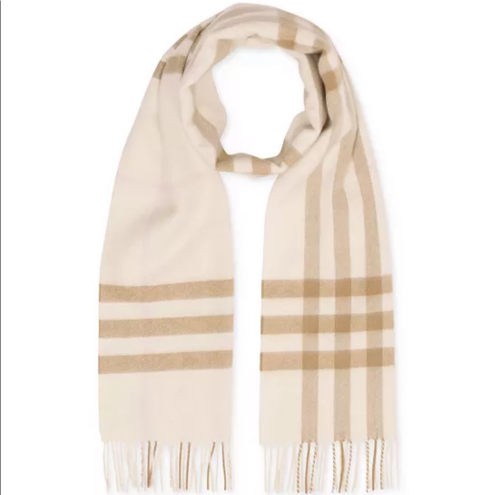 BURBERRY The Classic Check Cashmere Scarf in white/alabaster